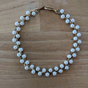 Vintage woven gold tone and pearl bracelet